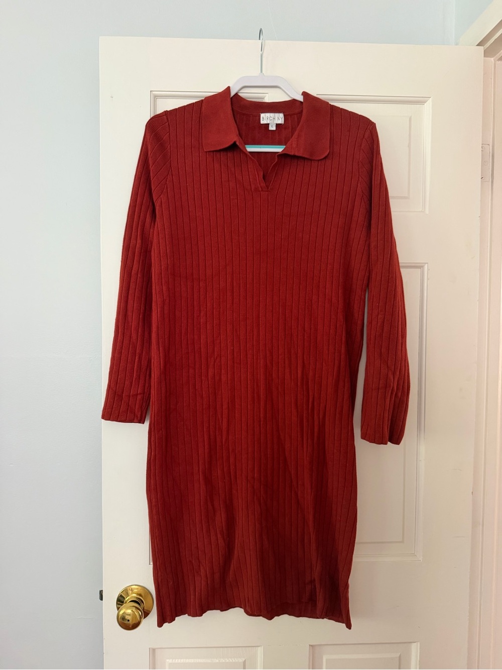 Ribbed Rust Collared Knit Dress